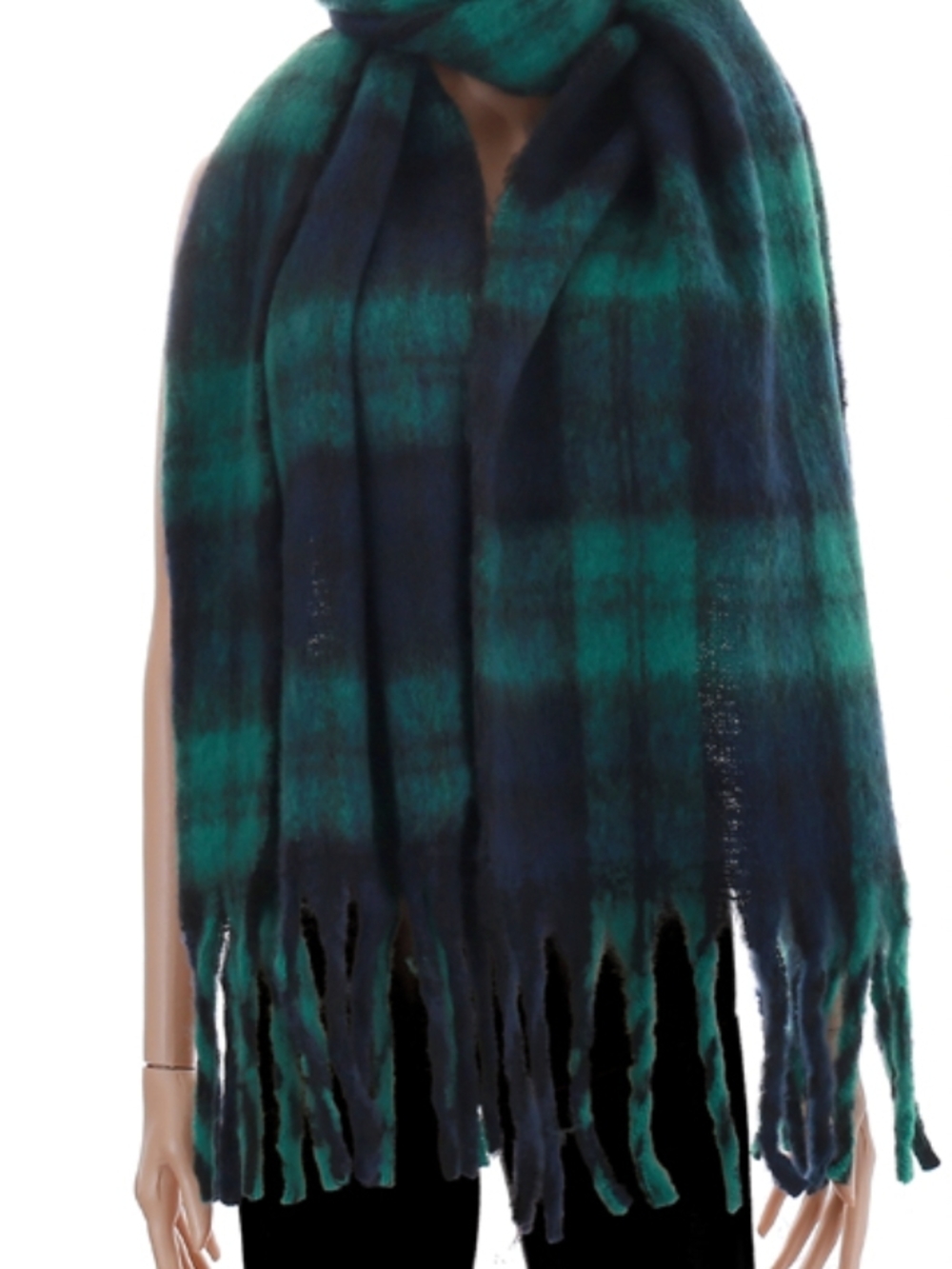NWT ToGreen & Navy Plaid Fringe Scarf - Women Accessories